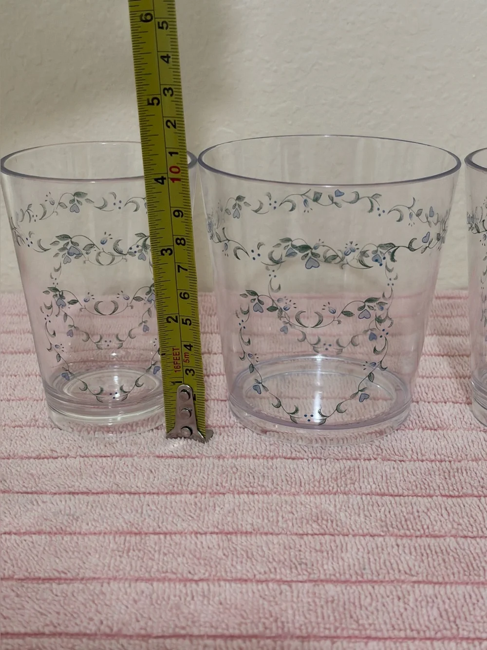 Set of 3 Corelle acrylic blue floral glasses*1 rock  14 oz and *2 size juice 8oz